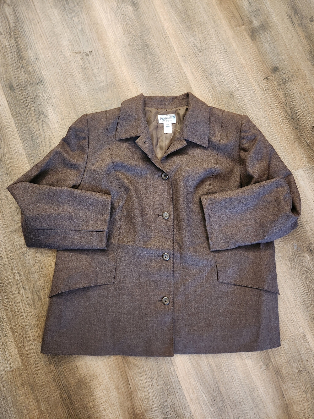Pendleton Women’s Plus Brown Virgin Wool Lined Button Jacket Pockets 18W